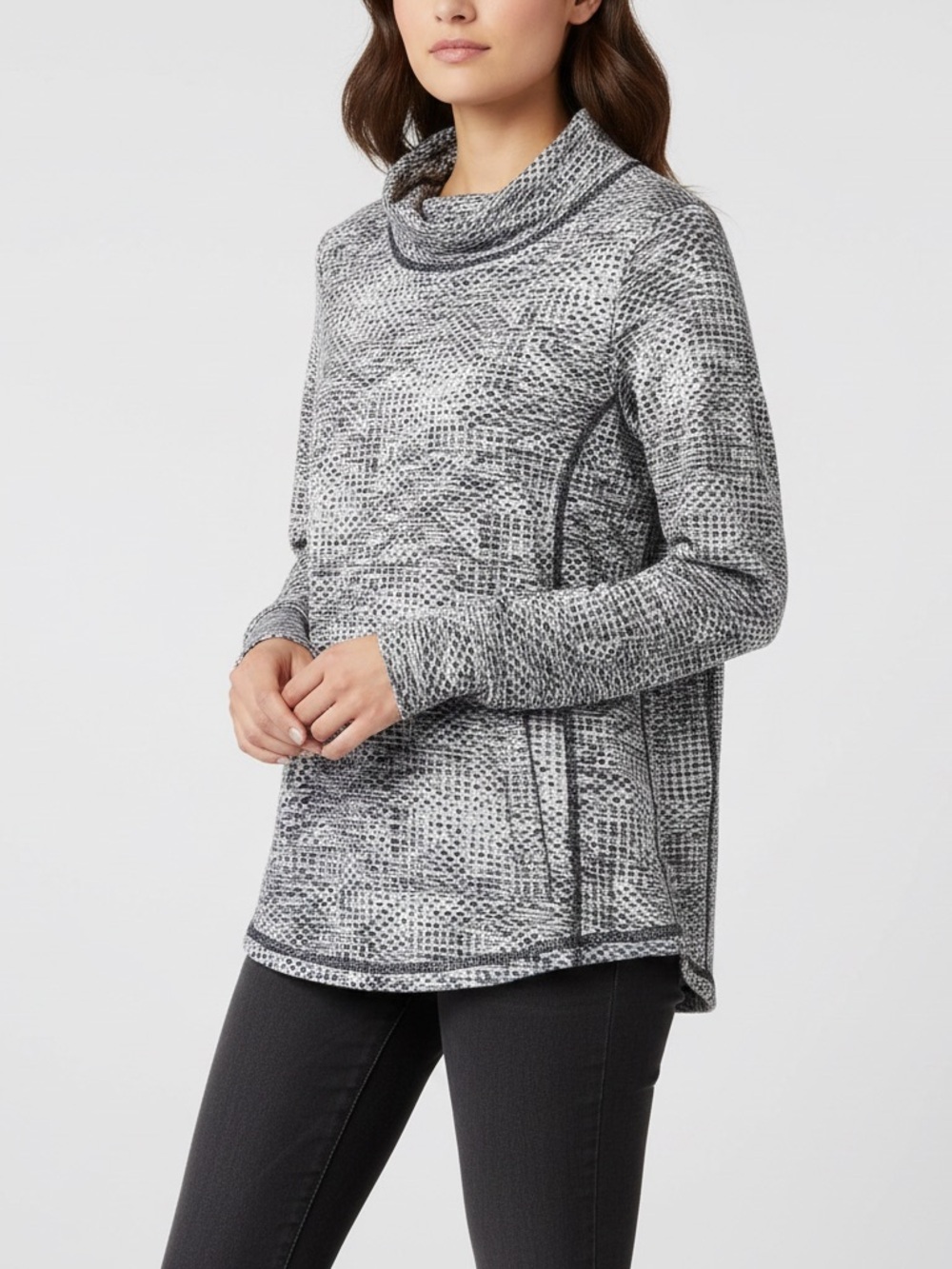 Talbots Cowl Neck Geometric Print Pullover Sweater XSP